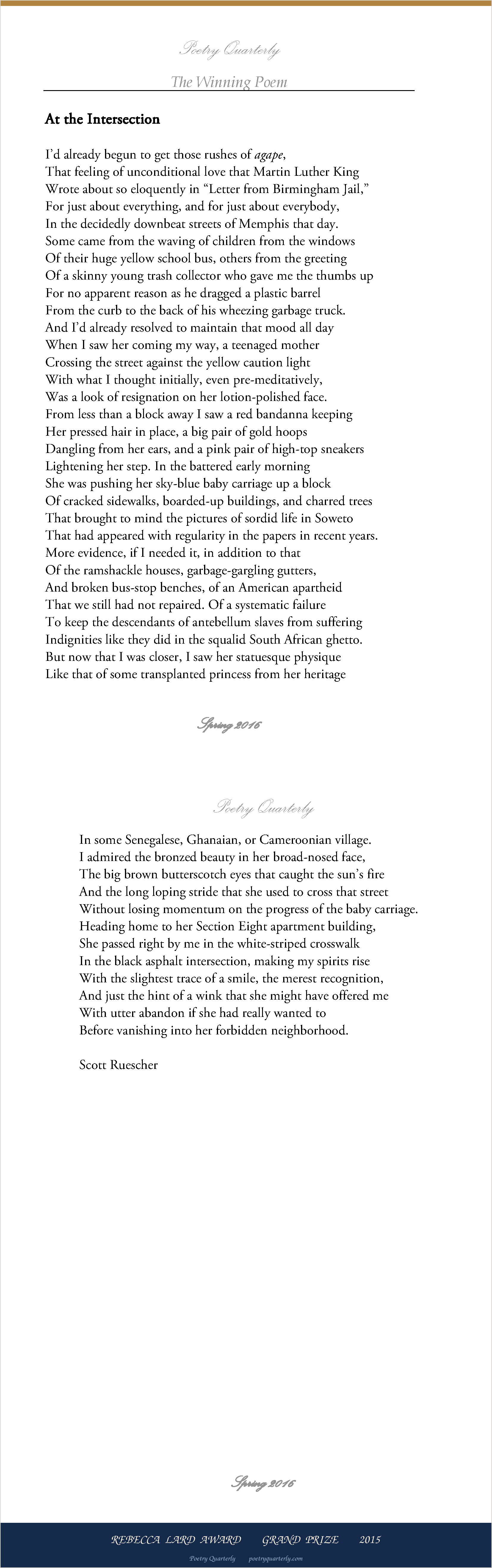 At the Intersection by Scott Ruescher, as printed in Poetry Quarterly